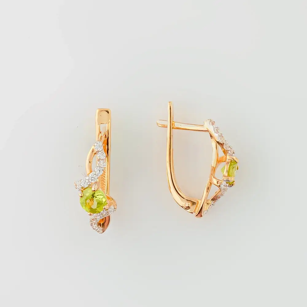 Серьги с хризолитом из красного золота 585 пробы