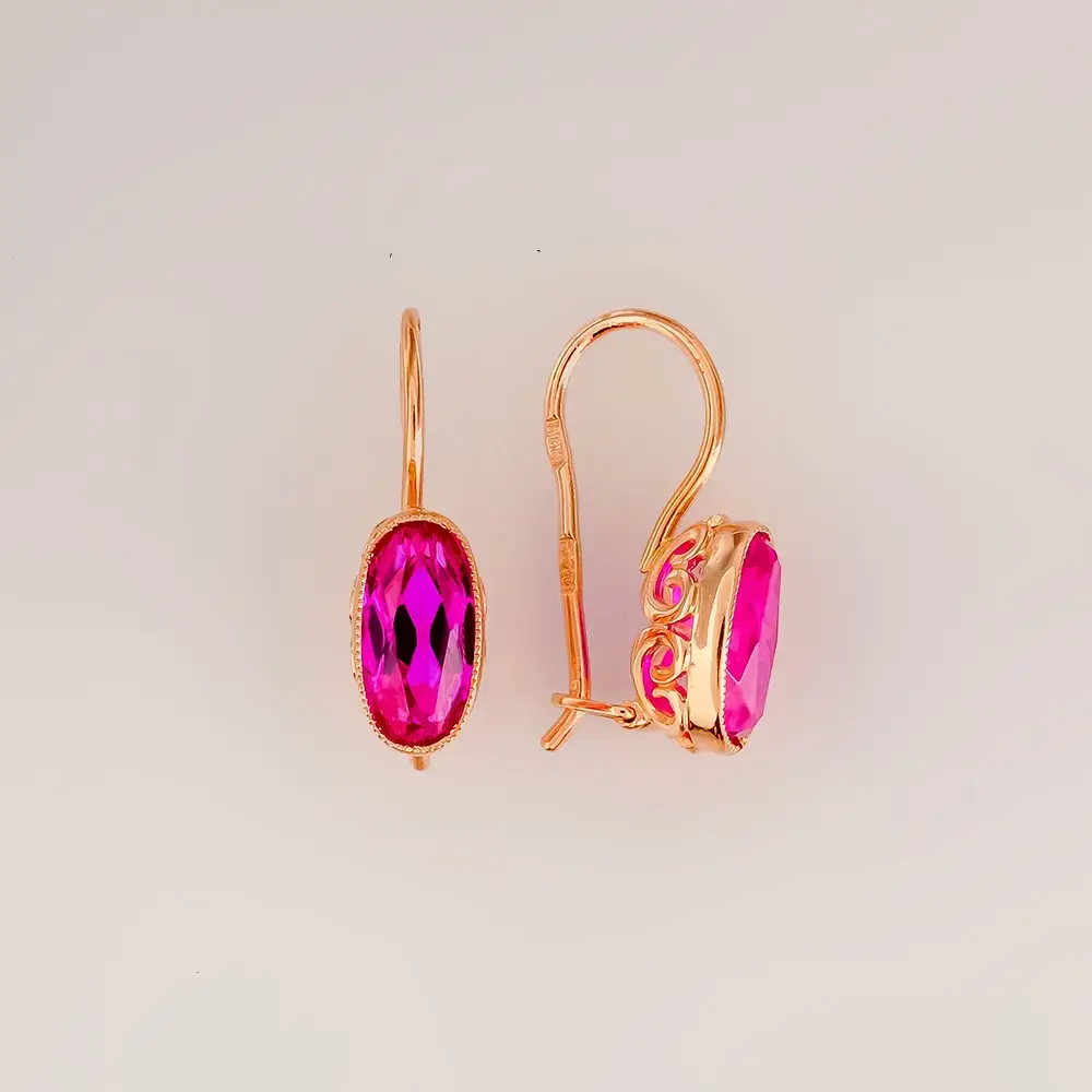 Серьги с корундом синтетическим из красного золота 583 пробы