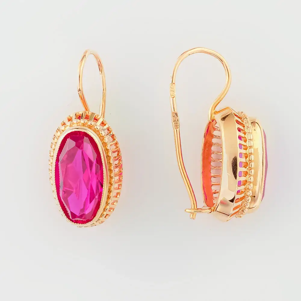 Серьги с корундом синтетическим из красного золота 583 пробы