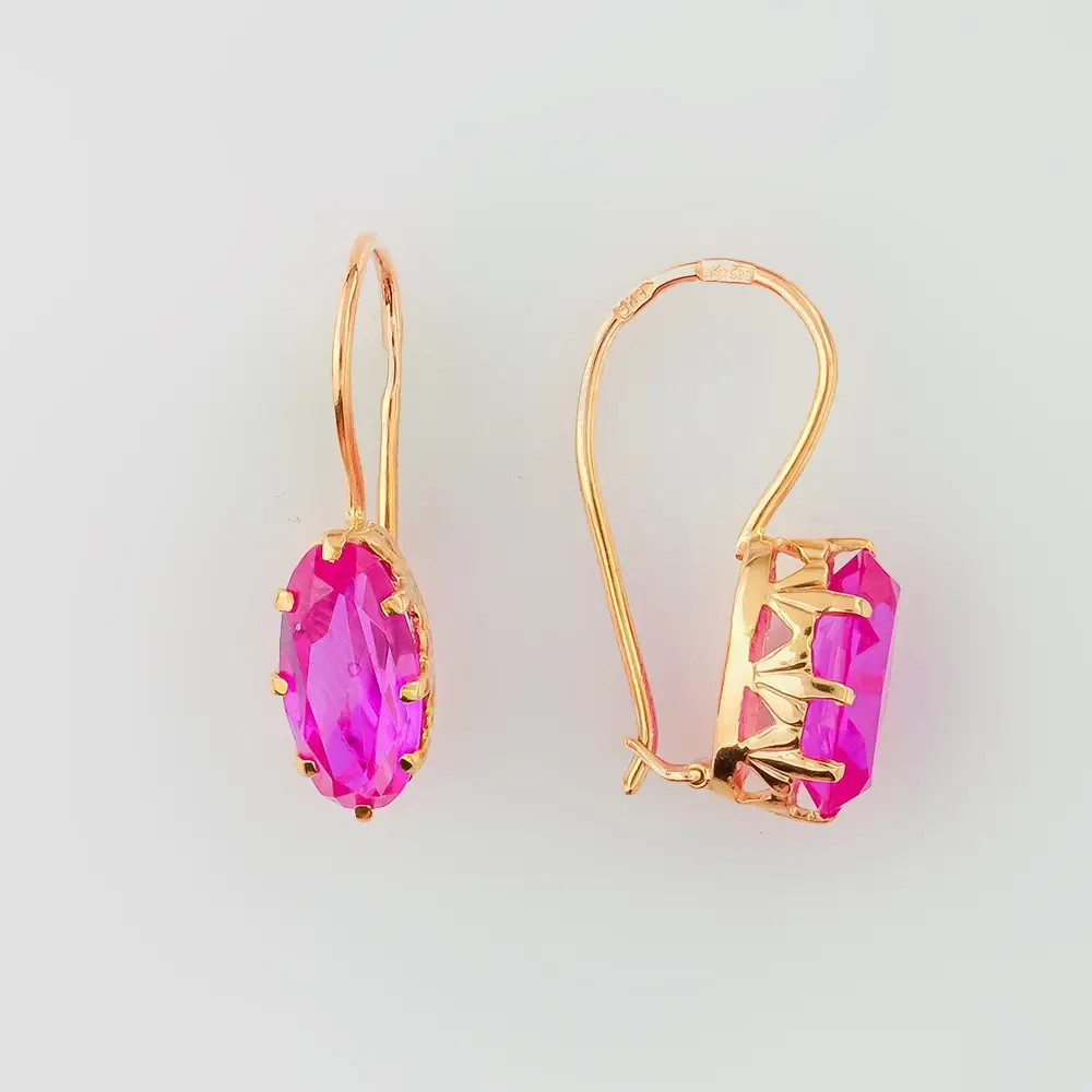 Серьги с корундом синтетическим из красного золота 583 пробы