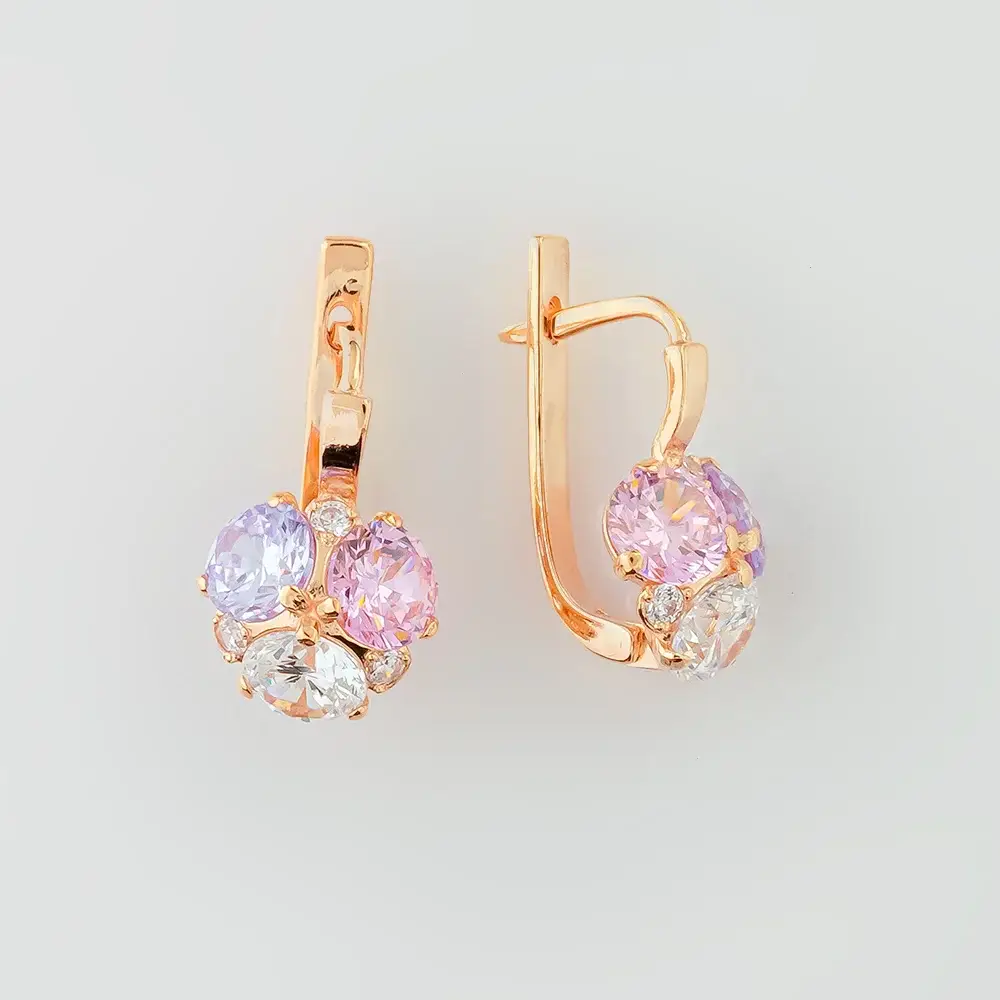 Серьги с фианитом из красного золота 585 пробы