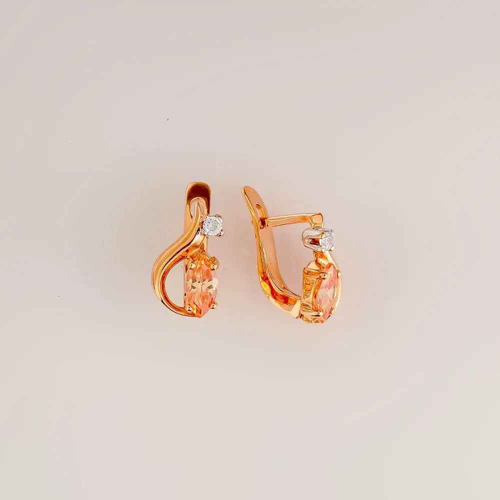 Серьги с фианитом из красного золота 585 пробы