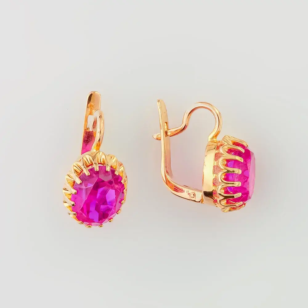 Серьги с корундом синтетическим из красного золота 585 пробы