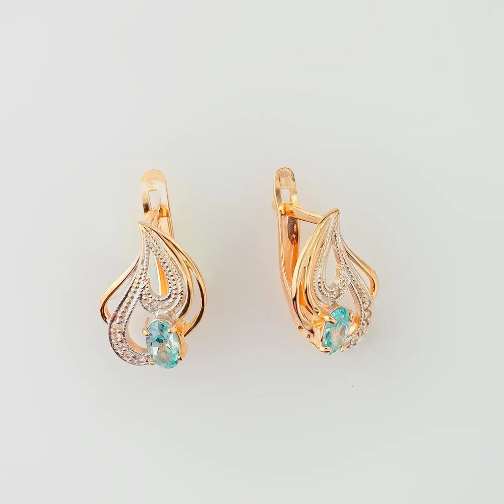 Серьги с фианитом из красного золота 585 пробы