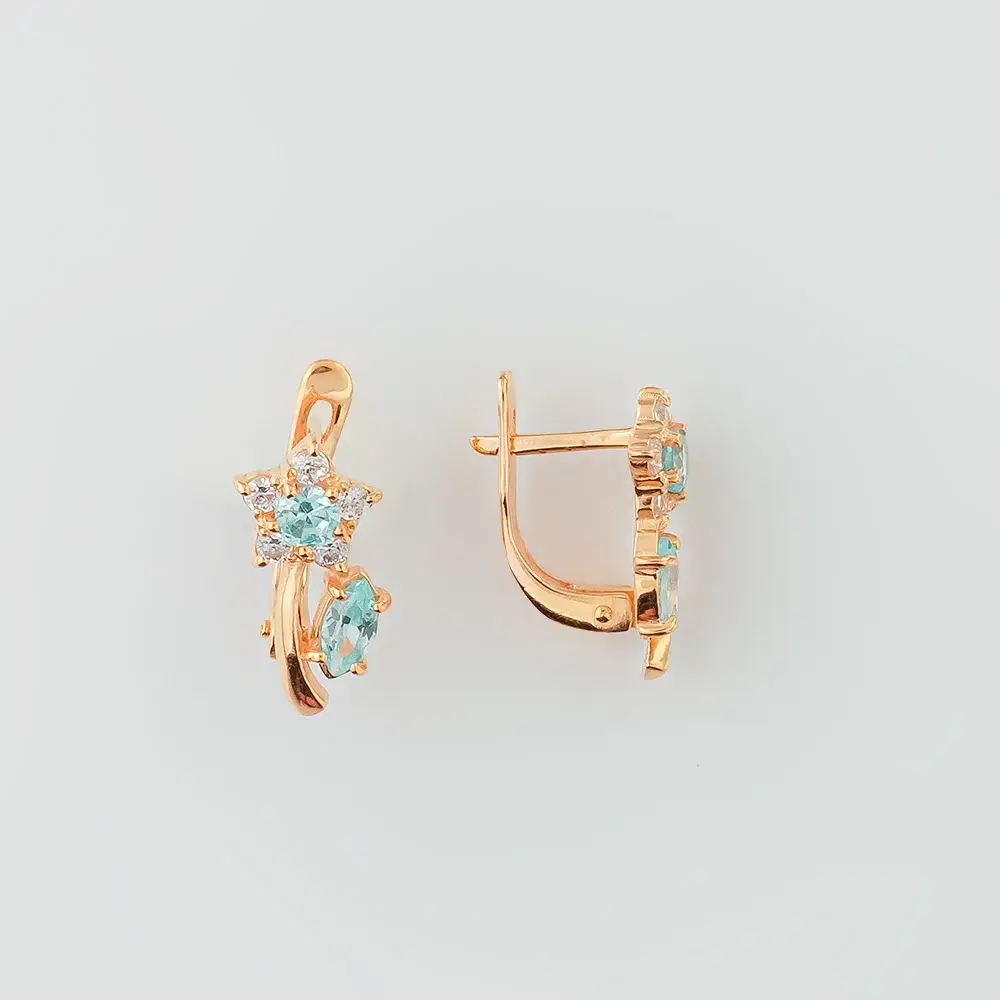 Серьги с фианитом из красного золота 585 пробы