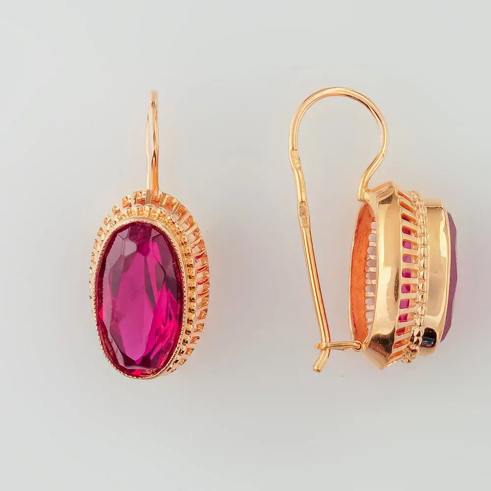 Серьги с корундом синтетическим из красного золота 583 пробы