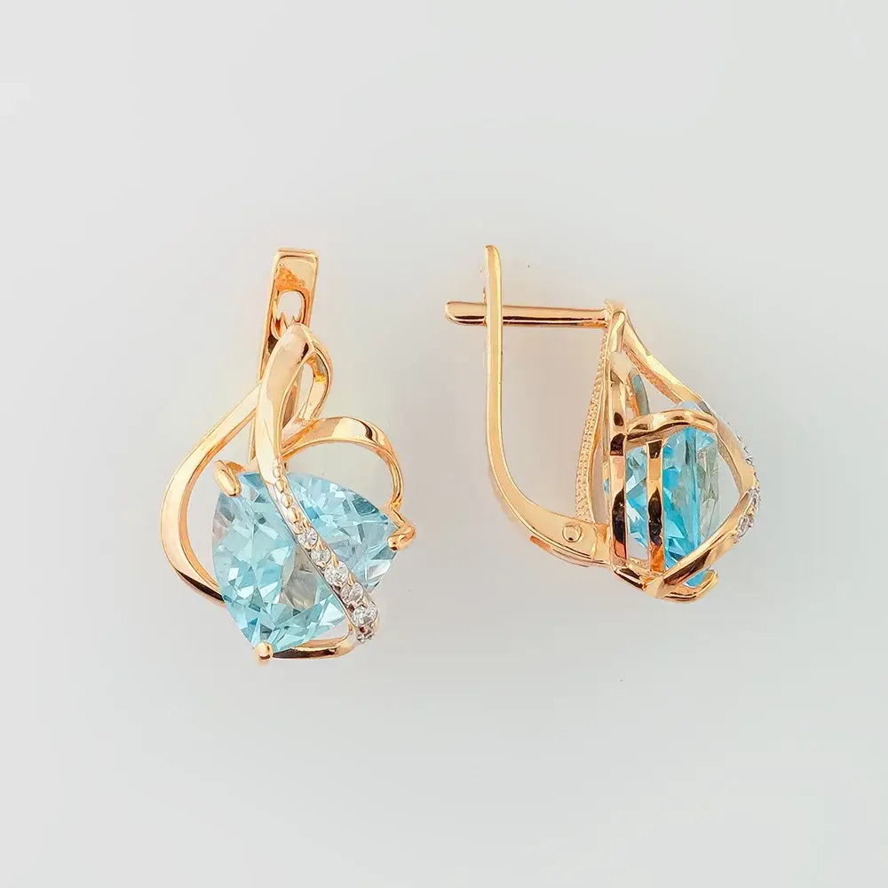 Серьги с топазом из красного золота 585 пробы