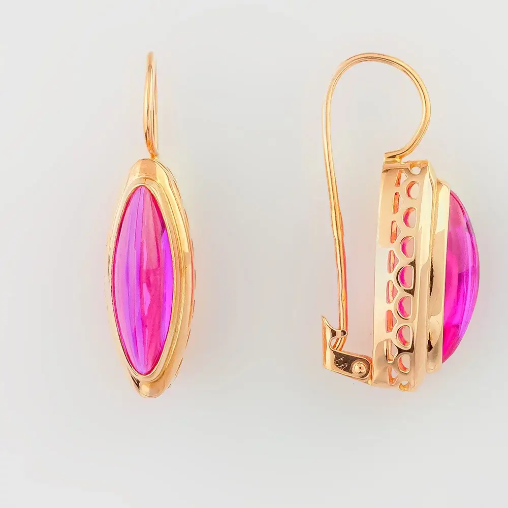 Серьги с корундом синтетическим из красного золота 583 пробы
