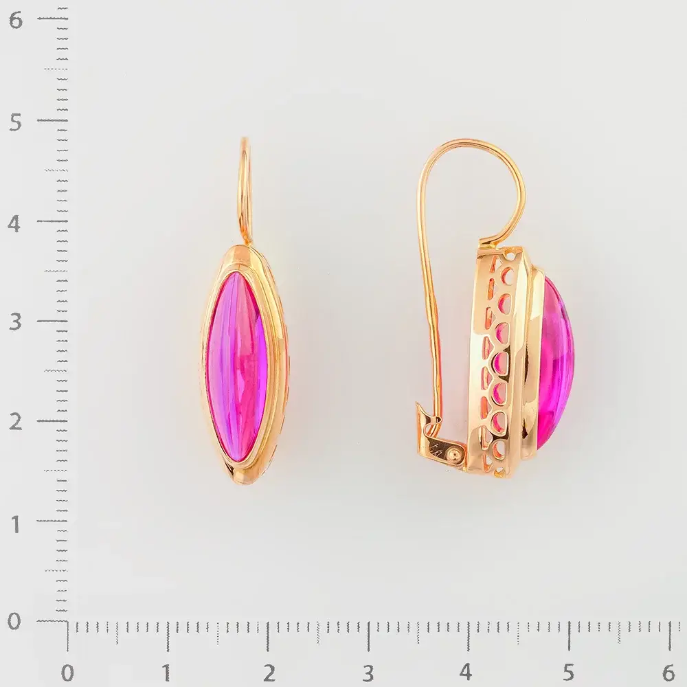 Серьги с корундом синтетическим из красного золота 583 пробы