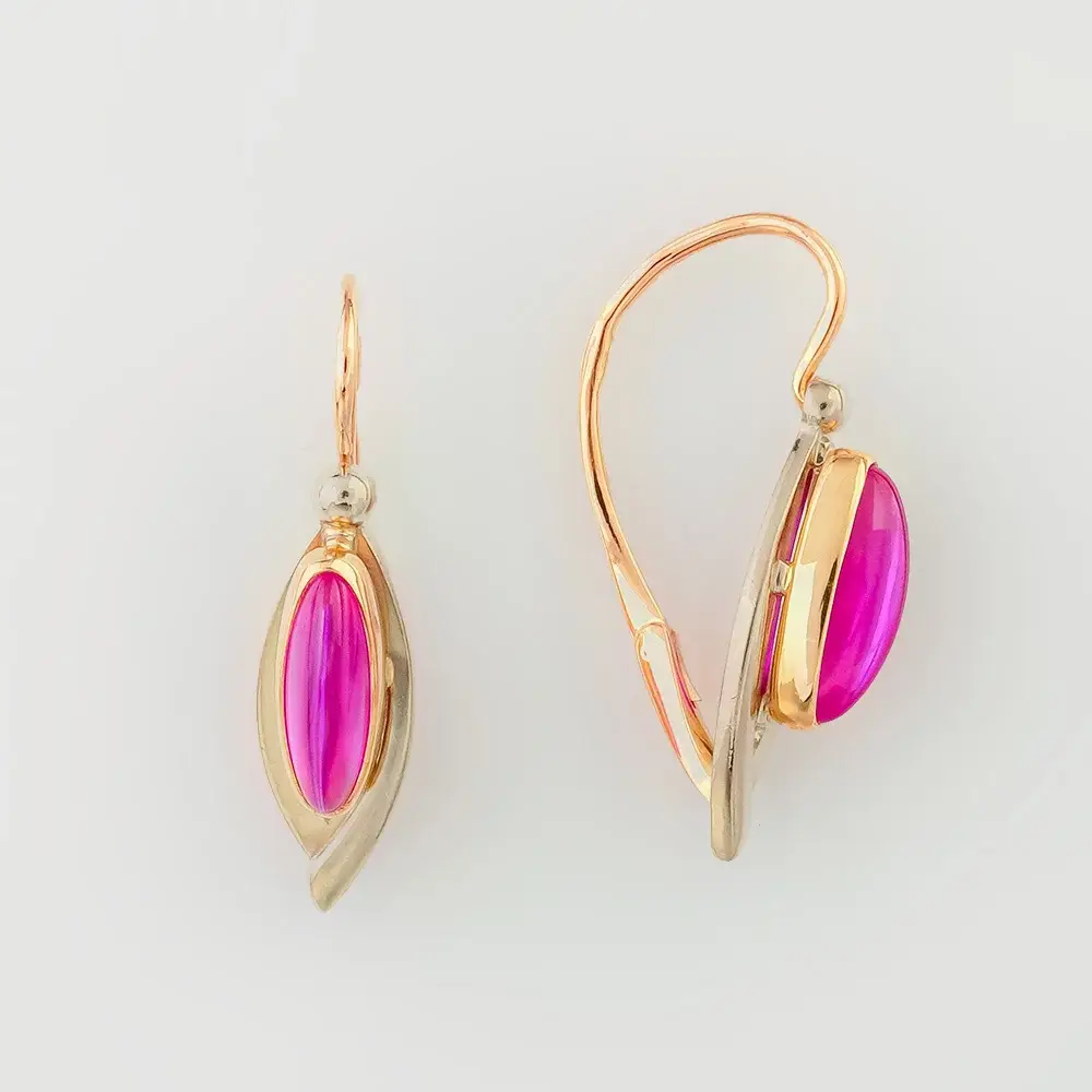 Серьги с корундом синтетическим из красного золота 585 пробы