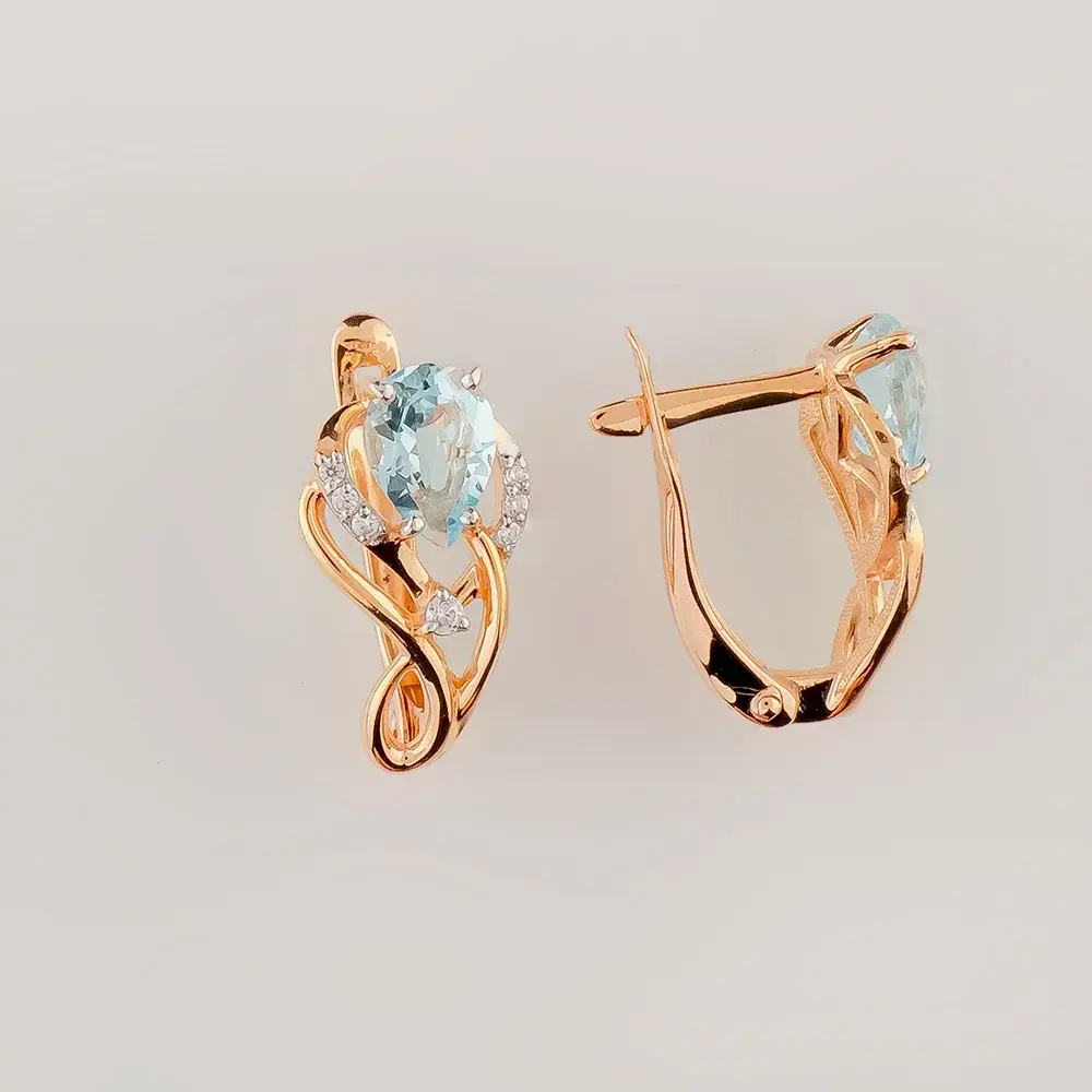 Серьги с топазом из красного золота 585 пробы