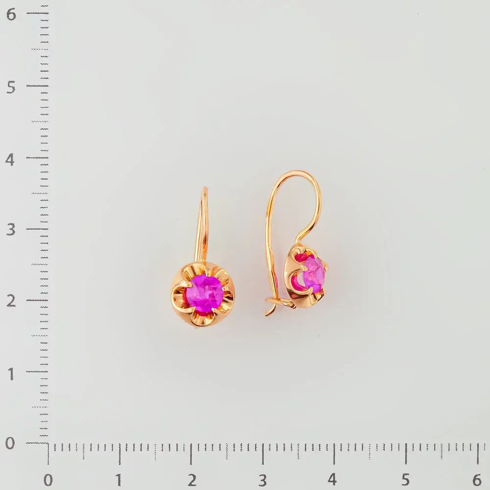 Серьги с корундом синтетическим из красного золота 583 пробы