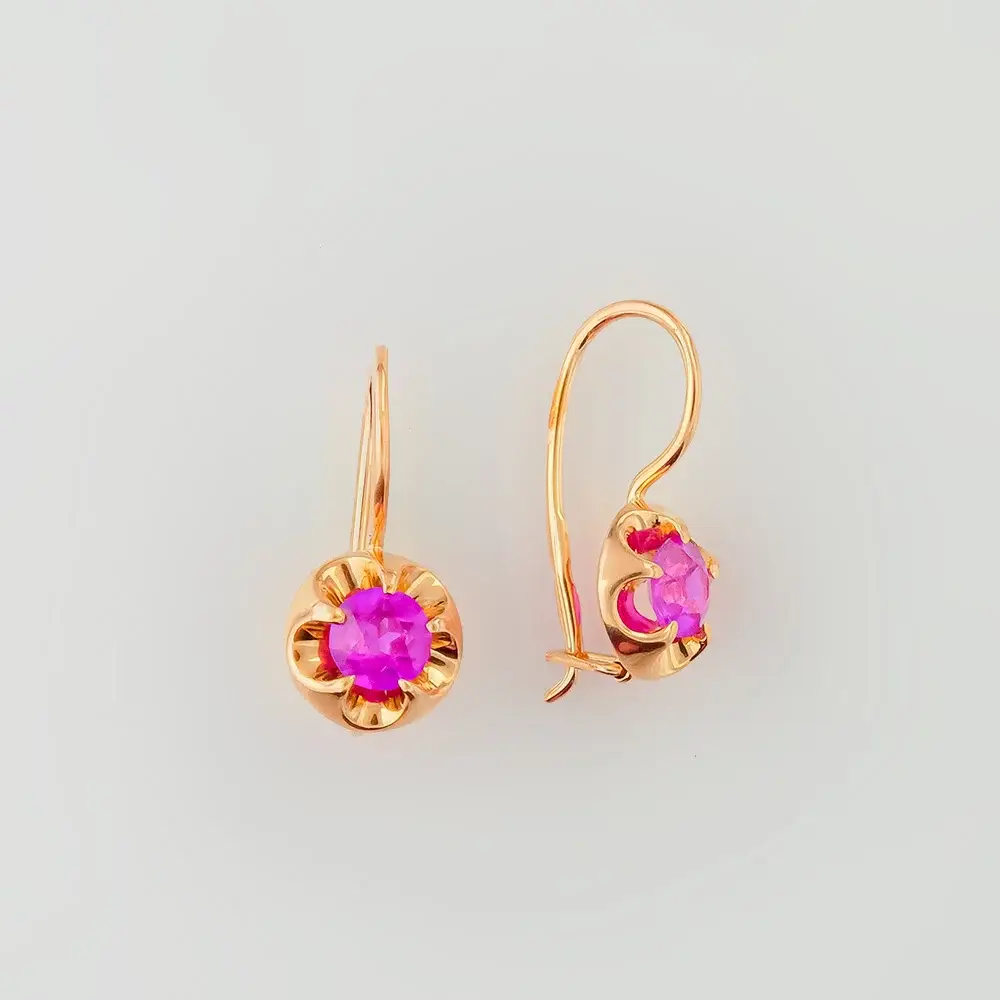 Серьги с корундом синтетическим из красного золота 583 пробы