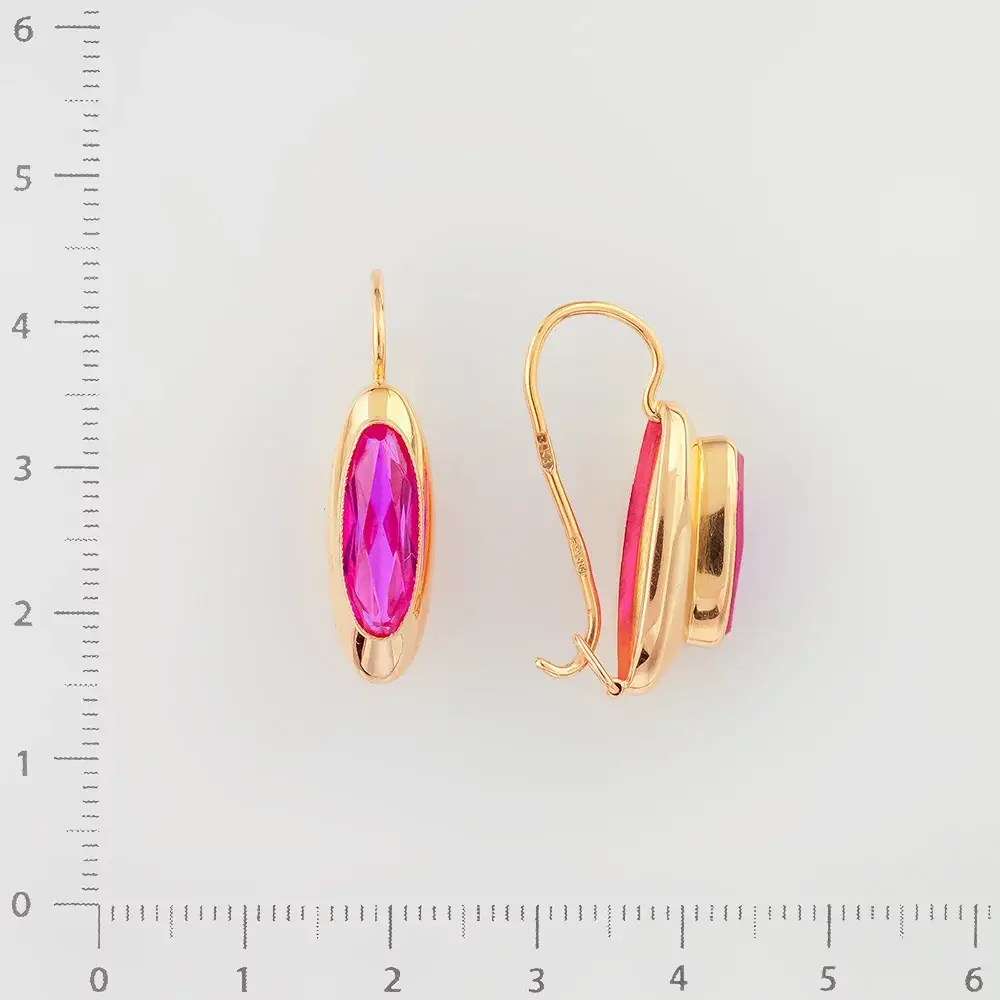 Серьги с корундом синтетическим из красного золота 583 пробы