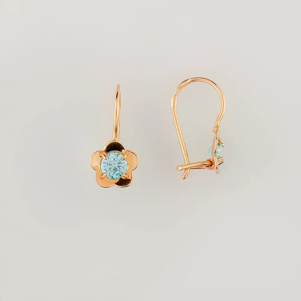Серьги с фианитом из красного золота 585 пробы