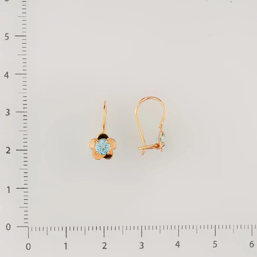 Серьги с фианитом из красного золота 585 пробы
