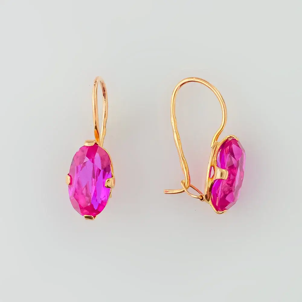 Серьги с корундом синтетическим из красного золота 583 пробы