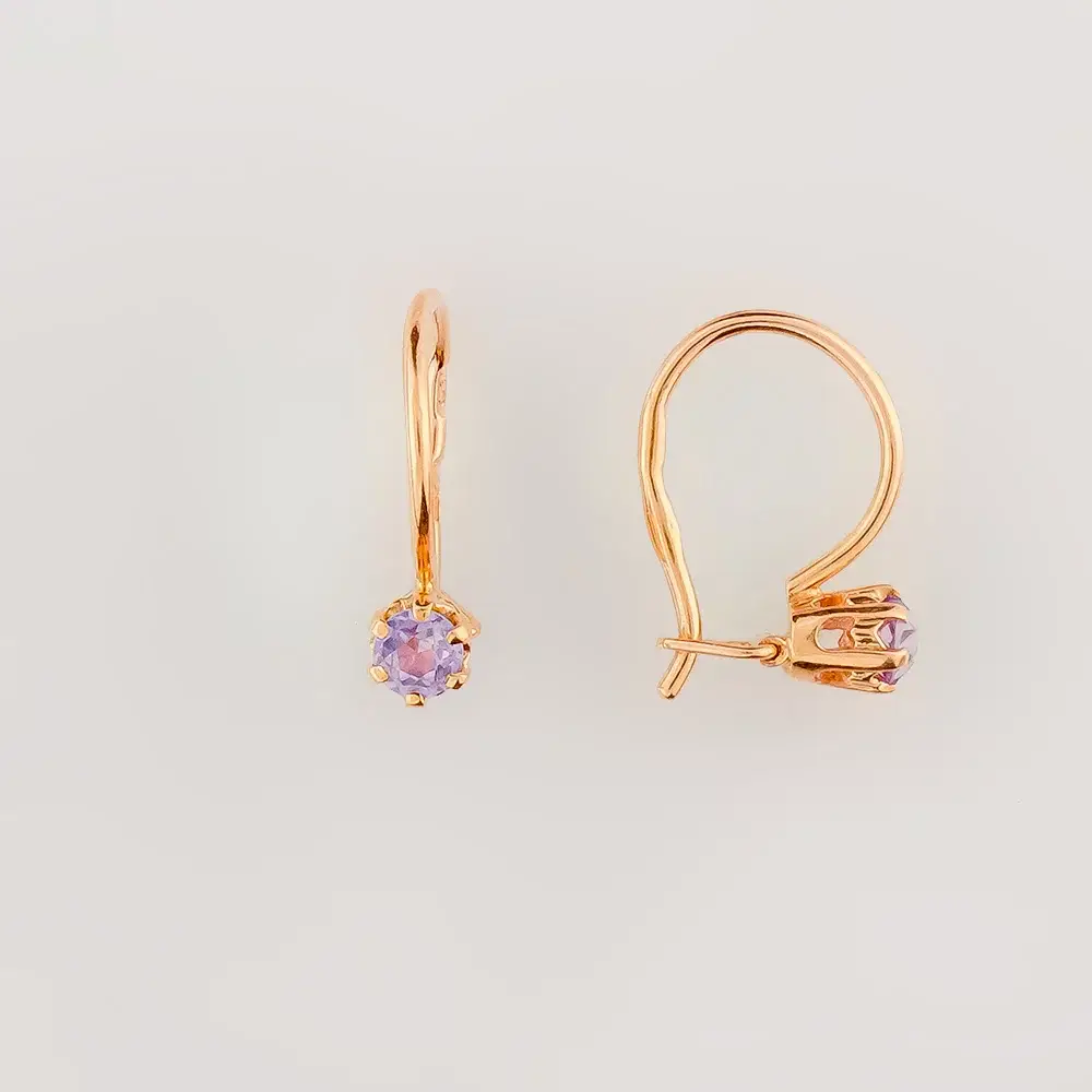 Серьги с корундом синтетическим из желтого золота 583 пробы