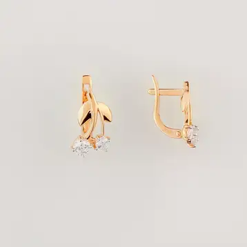Серьги с фианитом из красного золота 585 пробы