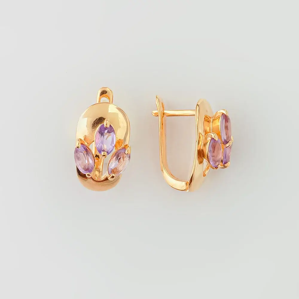 Серьги с аметистом из красного золота 585 пробы