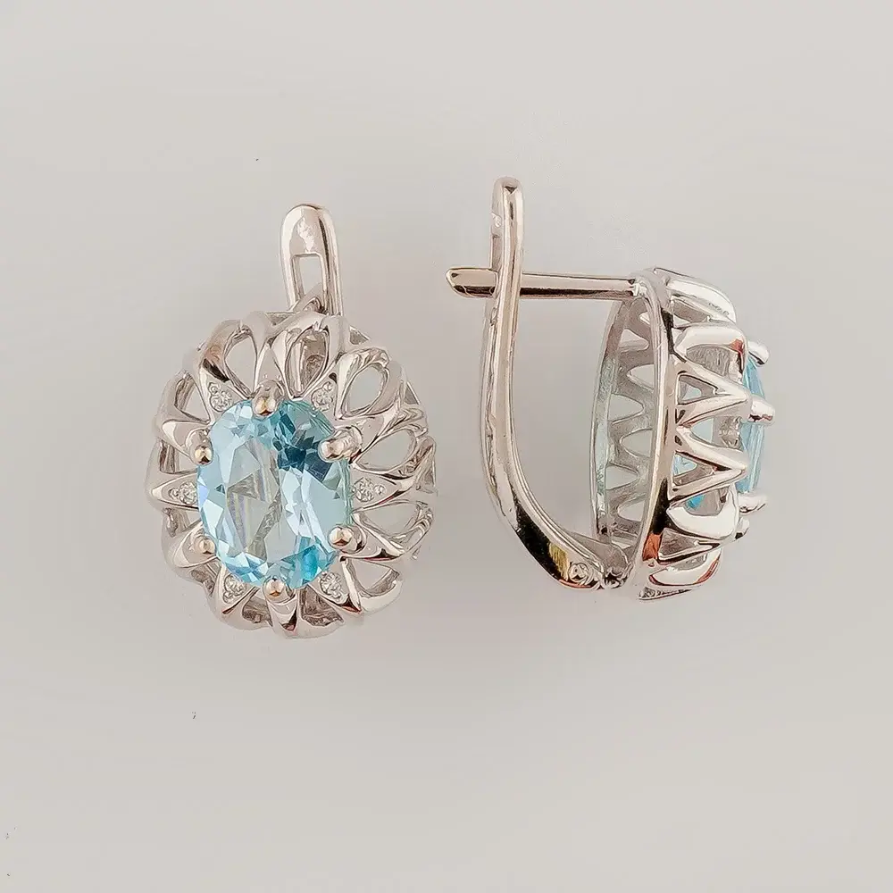 Серьги с топазом из белого золота 585 пробы