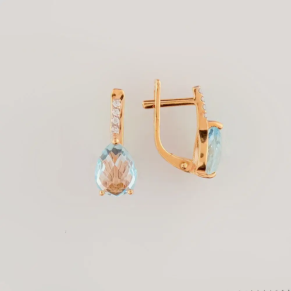Серьги с топазом из красного золота 585 пробы