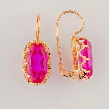 Серьги с корундом синтетическим из красного золота 583 пробы