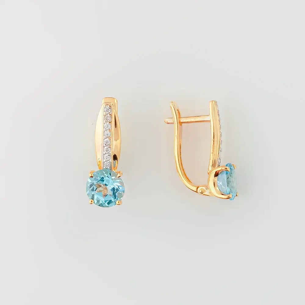 Серьги с топазом из красного золота 585 пробы