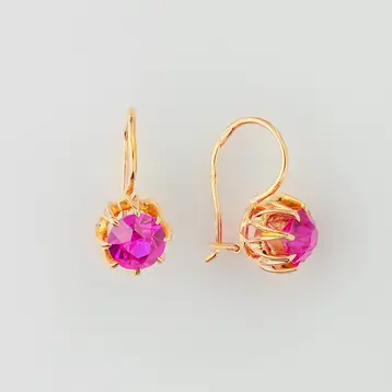 Серьги с корундом синтетическим из красного золота 583 пробы