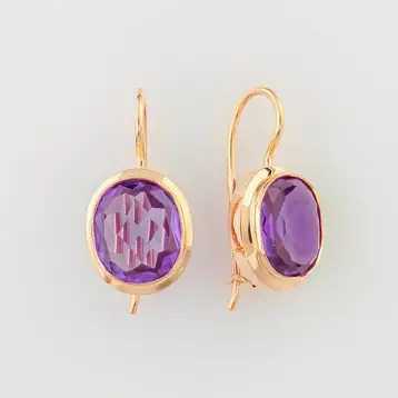Серьги с корундом синтетическим из красного золота 583 пробы