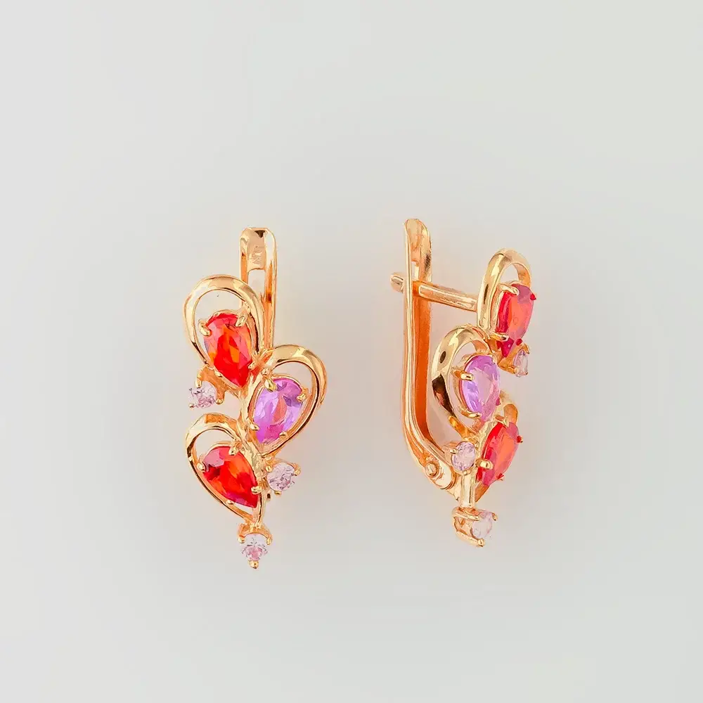 Серьги с фианитом из красного золота 585 пробы