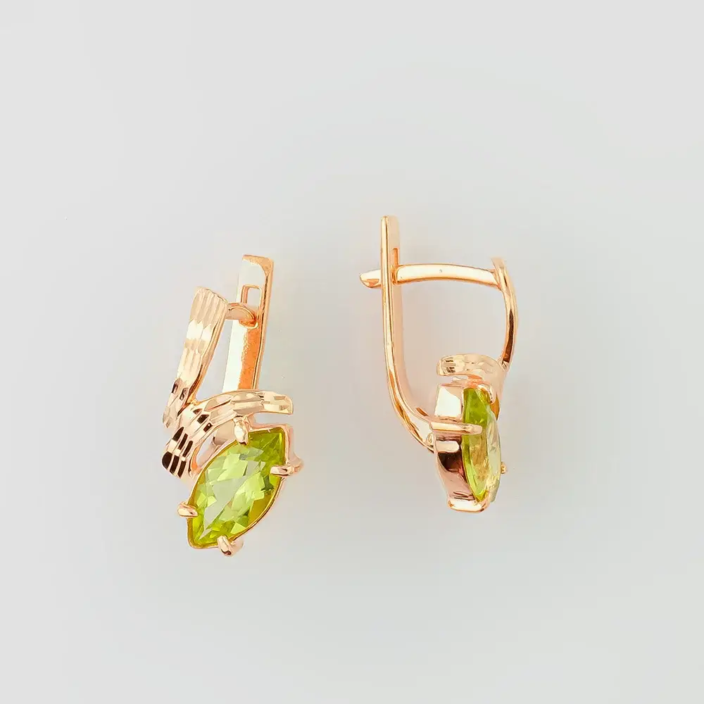 Серьги с хризолитом из красного золота 585 пробы