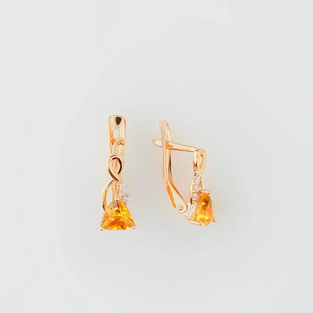 Серьги с цитрином из красного золота 585 пробы