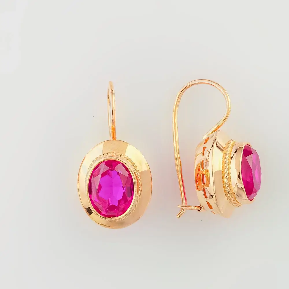 Серьги с корундом синтетическим из красного золота 583 пробы