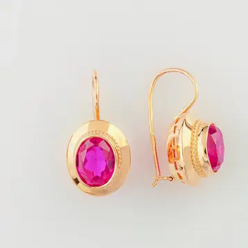 Серьги с корундом синтетическим из красного золота 583 пробы