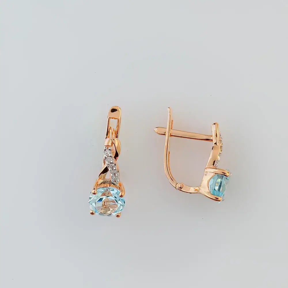 Серьги с топазом из красного золота 585 пробы