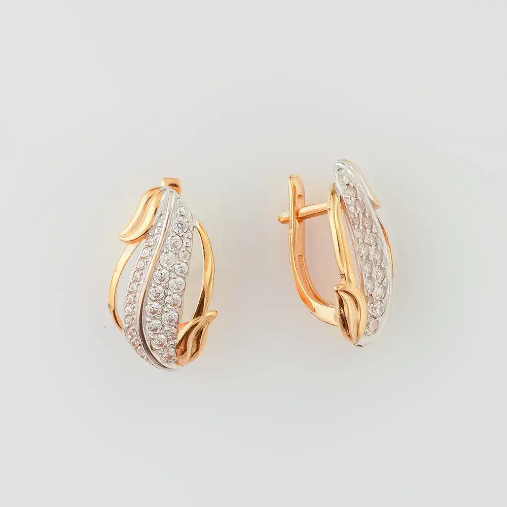 Серьги с фианитом из красного золота 585 пробы