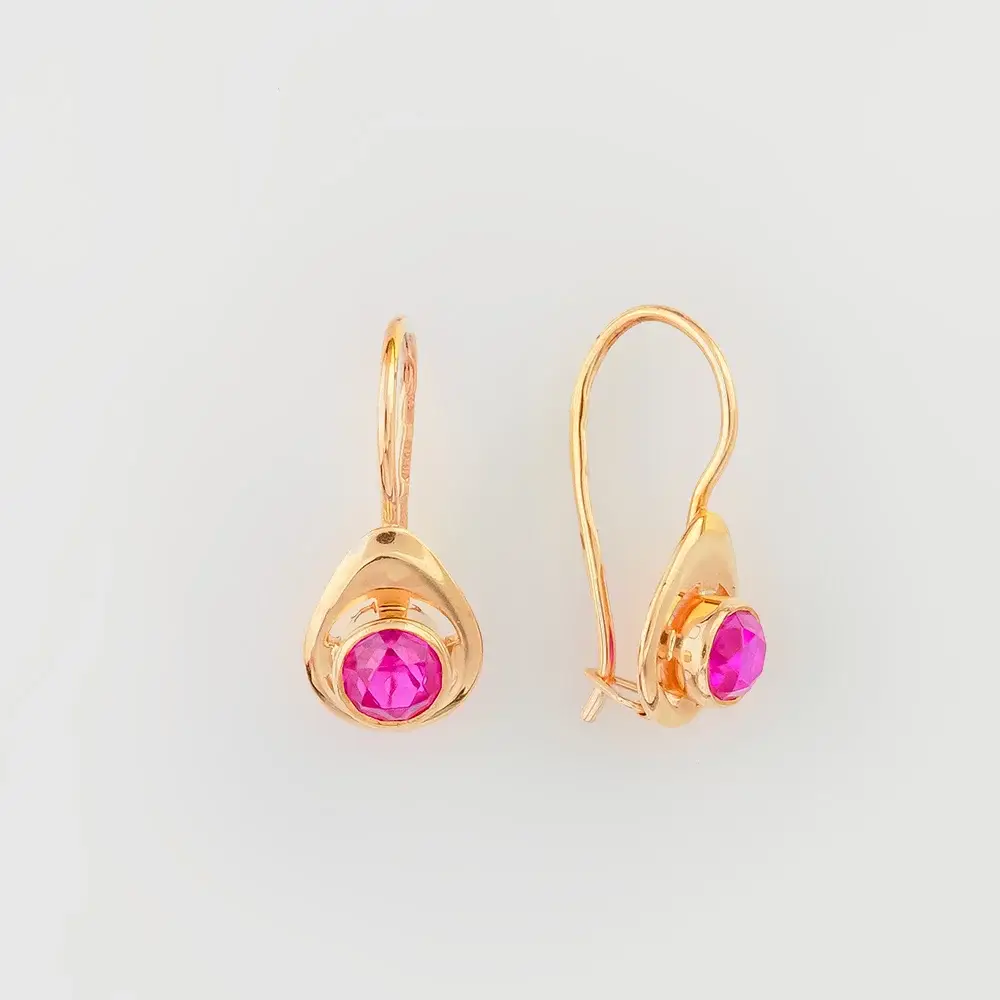 Серьги с корундом синтетическим из красного золота 583 пробы
