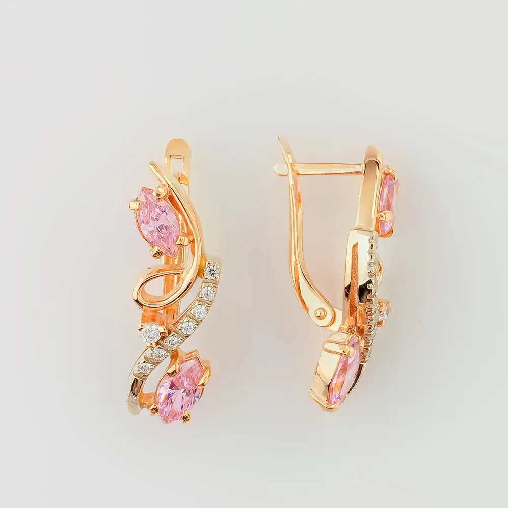 Серьги с фианитом из красного золота 585 пробы
