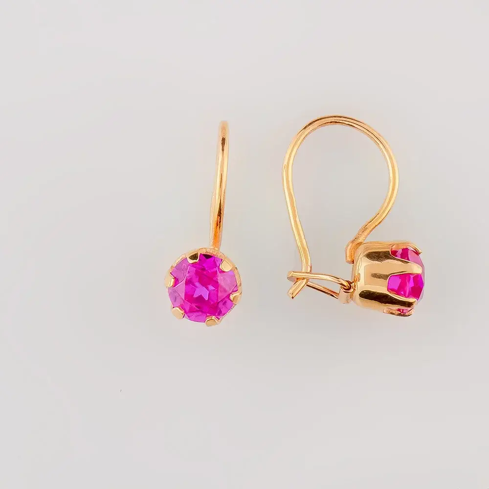 Серьги с корундом синтетическим из красного золота 585 пробы