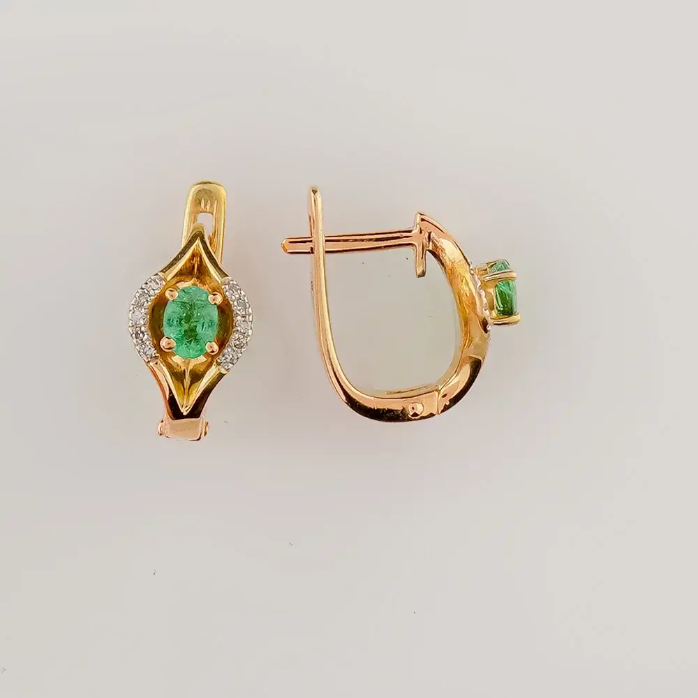 Серьги с изумрудом из желтого золота 585 пробы