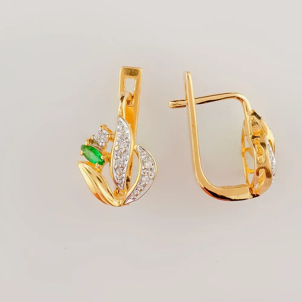 Серьги с изумрудом из желтого золота 585 пробы