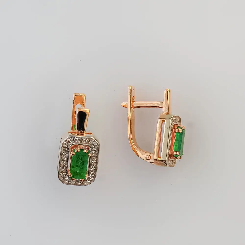 Серьги с изумрудом из красного золота 585 пробы