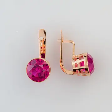 Серьги с корундом синтетическим из красного золота 583 пробы