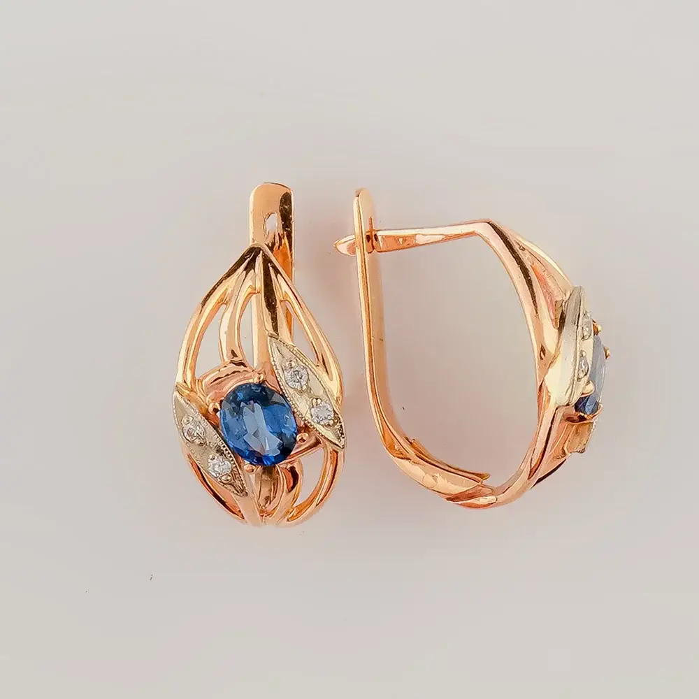 Серьги с сапфиром из красного золота 585 пробы