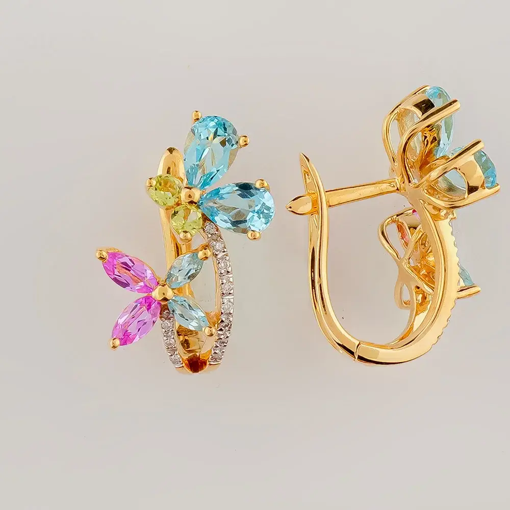 Серьги с топазом из желтого золота 585 пробы