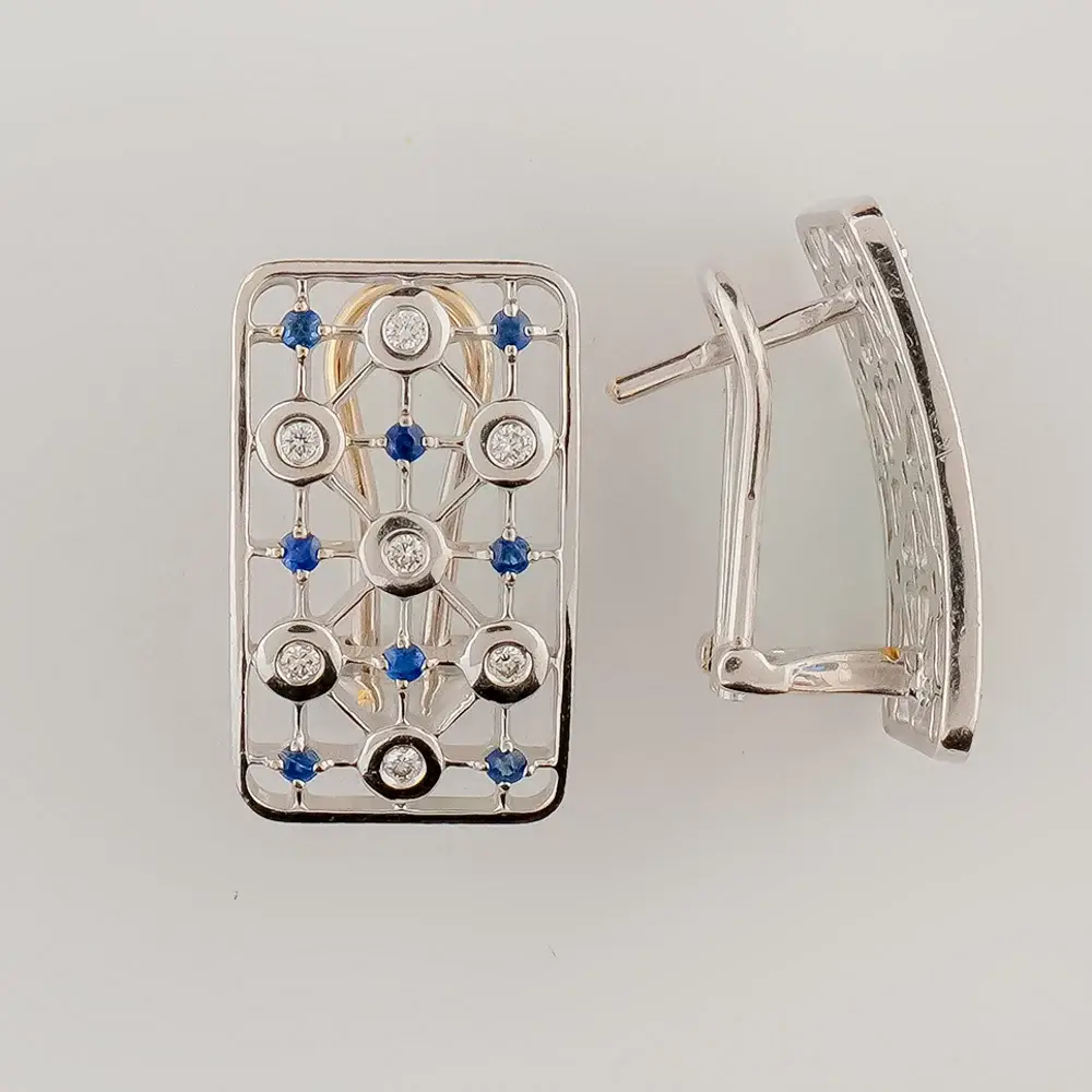 Серьги с сапфиром из белого золота 585 пробы