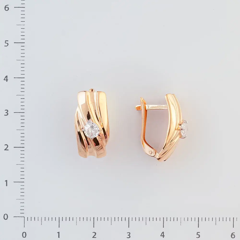 Серьги с фианитом из красного золота 585 пробы