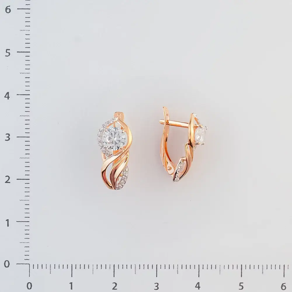 Серьги с фианитом из красного золота 585 пробы