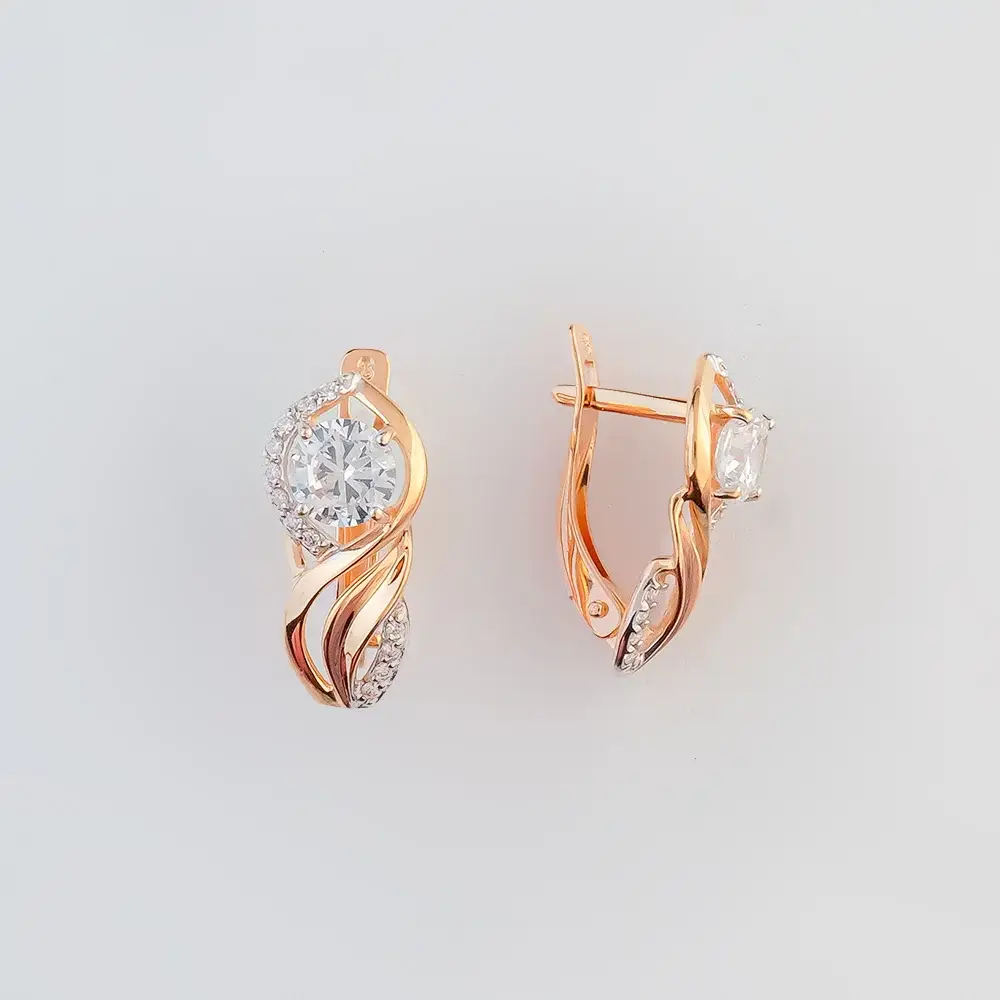 Серьги с фианитом из красного золота 585 пробы